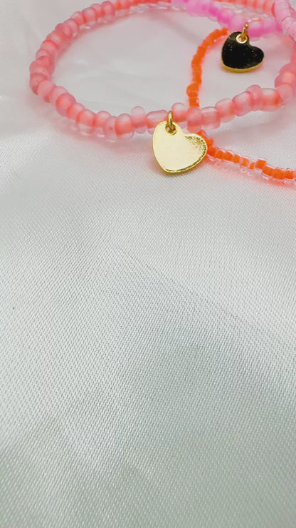 Katja Neon Beaded Bracelet with Gold Heart Charm
