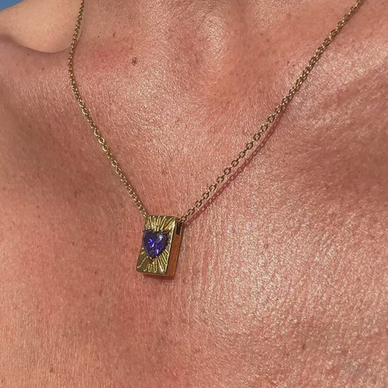 Purple gemstone necklace gold plated waterproof stainless steel