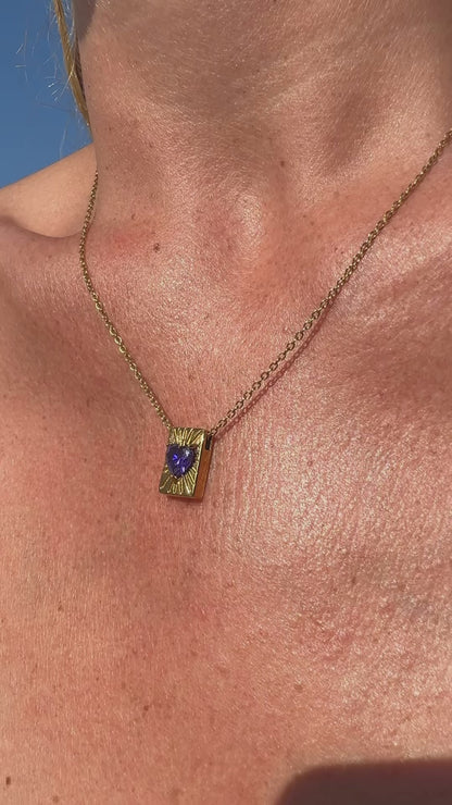 Purple gemstone necklace gold plated waterproof stainless steel