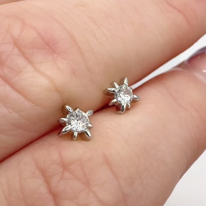 Selene CZ Gemstone Silver Starburst Stud Earrings