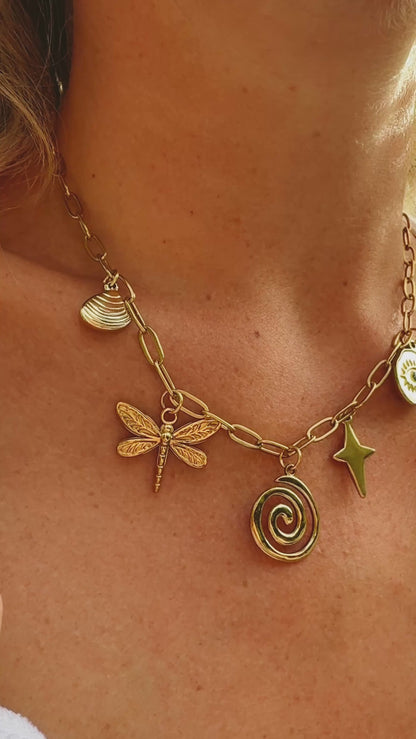 Santorini Gold Chunky Nature Charm Necklace