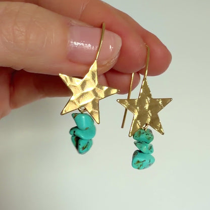 Island Turquoise Gemstone Gold Star Earrings