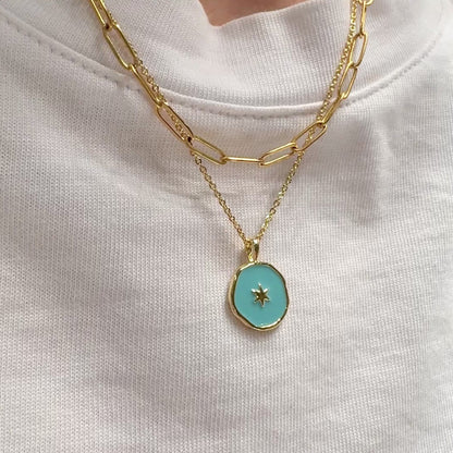 Freya Gold Reversible Pendant Necklace | Aqua